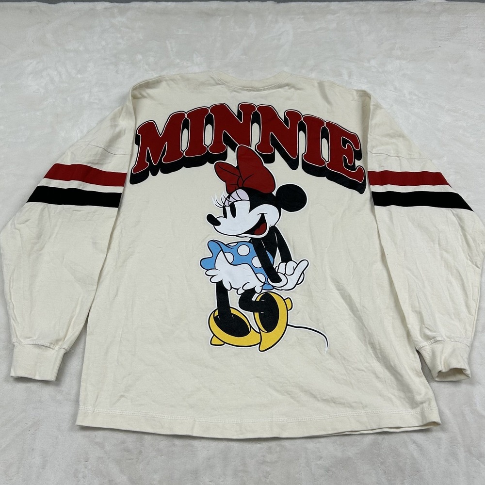 Disney Minnie Mouse Shirt Womens S Cream Long Sleeve Graphic Stripe AT24010